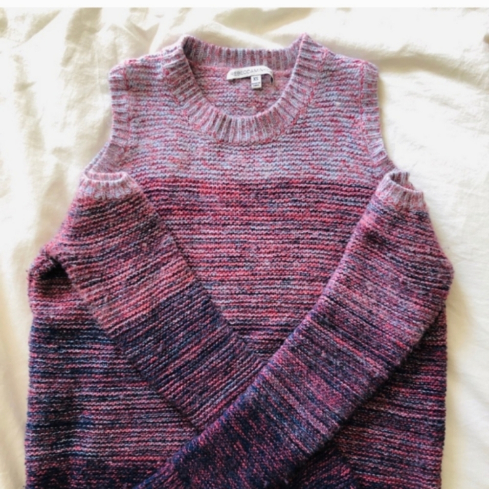 New Rebecca Minkoff Pink and Purple Ombre Knit Cold Shoulder Sweater XS